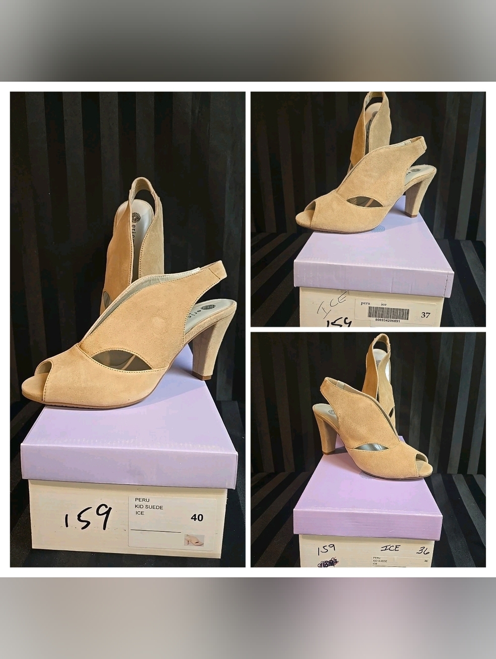 Women's EU 36 37 Or 40 Eric Michael Peru Ice Beige Suede Leather Heels